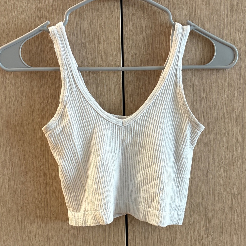 Urban Outfitters Cream Ribbed V-Neck Cropped Tank